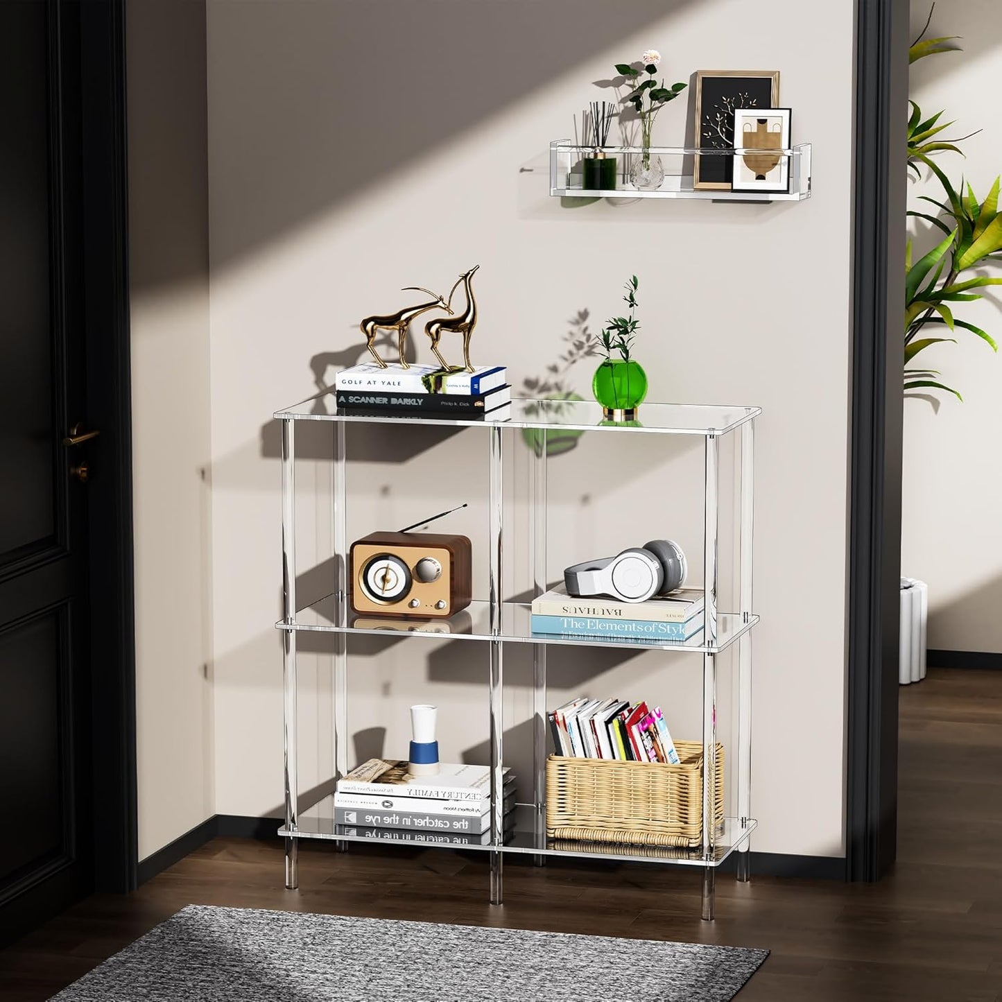 Acryl consoletafel, 3-laags acryl boekenplank boekenkast, vrijstaand, 75 x 30 x 80 cm (transparant)