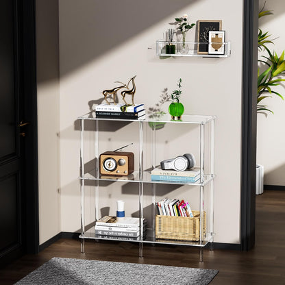 Acryl consoletafel, 3-laags acryl boekenplank boekenkast, vrijstaand, 75 x 30 x 80 cm (transparant)