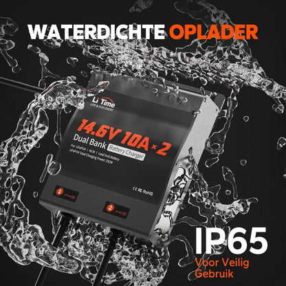 LiFePO4 Acculader – Batterijlader – Oplader – Lithium Acculader – 12V Accu Oplader – 2 Kanalen – IP67 Waterdicht – Anderson Aansluiting – LED-Display