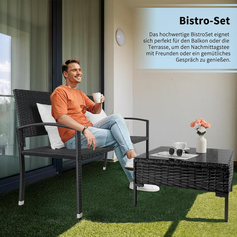 Tuinbank - Buitenbank - Terrasbank - Balkonbank - 2-zitsbank - met Staal Frame - Armsteunen - Tuinmeubelen - voor Tuin - Terras - Balkon - Polyrotan - 122 x 60 x 85 cm - Zwart