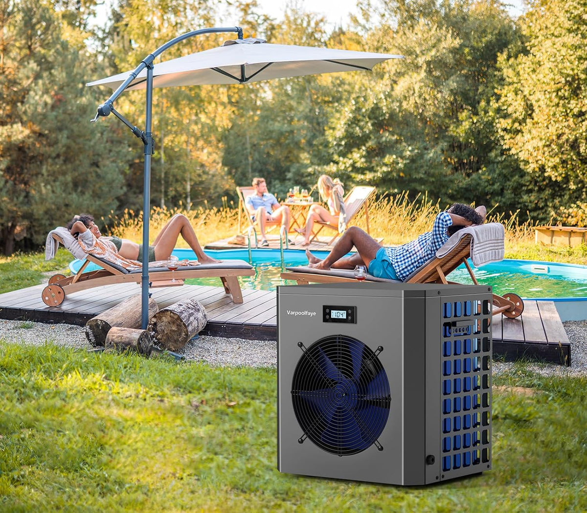 5 KW Elektrische zwembadwarmtepomp voor opbouwzwembad, zwembadverwarming, warmtepomp, zwembad tot 20.000 l, 20 m³, wifi-bediening, 220 V, 240 V, 50 Hz