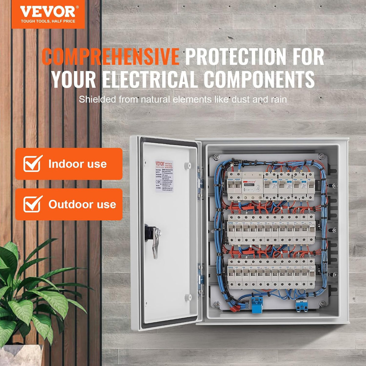 VEVOR NEMA stalen behuizing, 60 x 40 x 23 cm NEMA 4X glasvezel schakelkast, IP66 waterdicht en stofdicht, elektrische aansluitkast voor binnen en buiten, met montageplaat