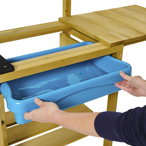 Modderkeuken - Buitenkeuken Kind - Speelkeuken Tuin - Keuken Speelset - met Waterpan - Tuin Gootsteen - Keuken Accessoires - voor Jongens - Meisjes 3 jaar en ouder - Hout - 96 x 40 x 96 cm - Houten/Blauw