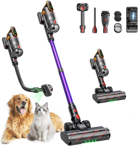 Draadloze Steelstofzuiger – Stofzuiger Zonder Snoer – Handstofzuiger – Steelstofzuiger – Zuigrobot – 550 W Brushless Motor – 60 Minuten Accuduur