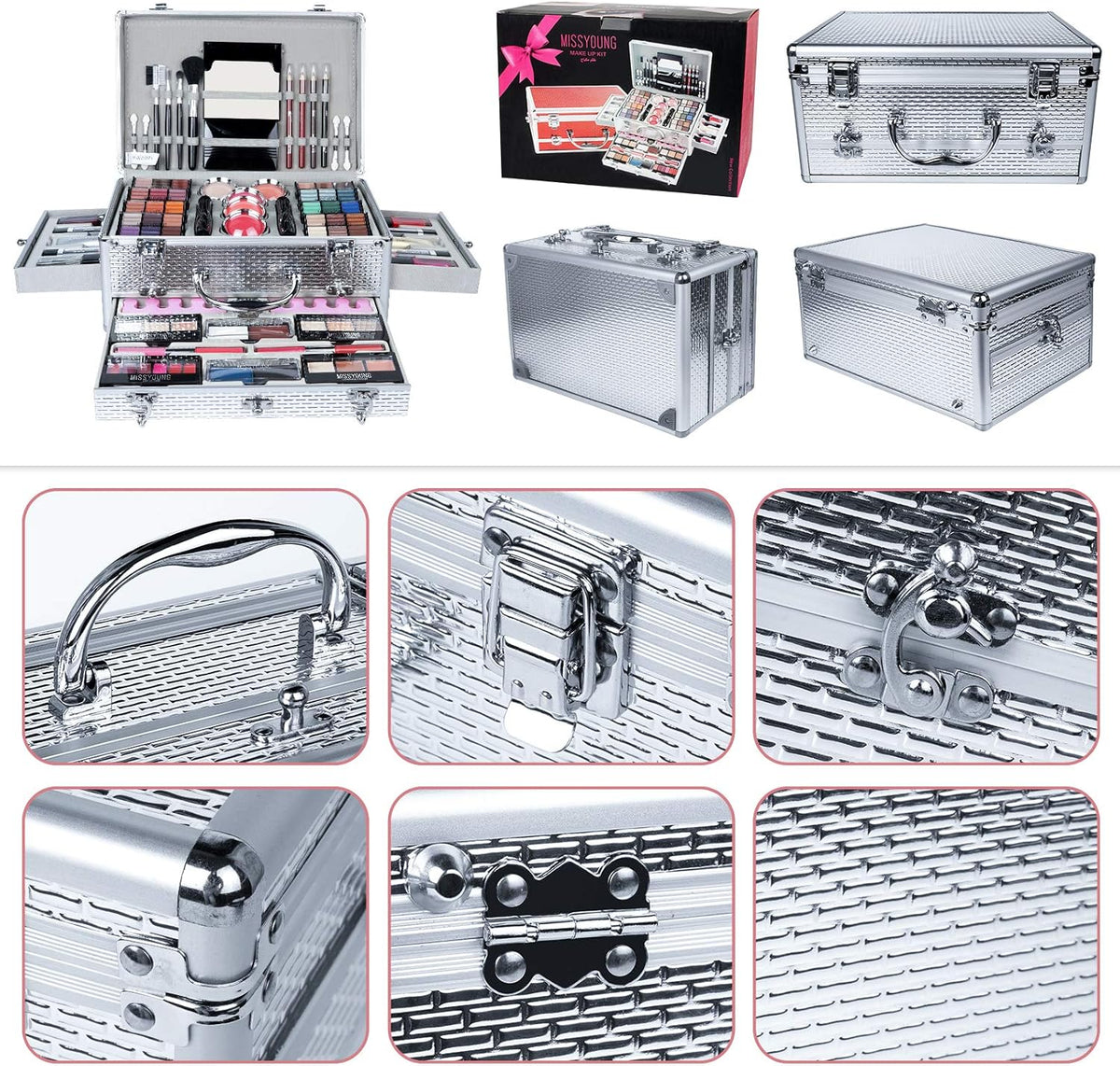 Professionele make-upset, 8 stuks, inclusief make-uptas, draagbaar, voor op reis, voor make-up, oogschaduw, lipgloss, verjaardag, Kerstmis, cadeauset