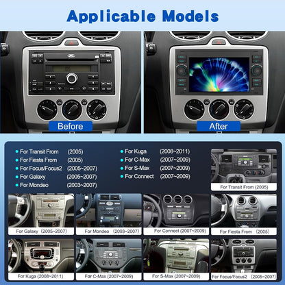 2G+64G Android Car Stereo for Ford Transit Fiesta Focus Galaxy Mondeo Fusion Kuga C-Max S-Max with Wireless Carplay & Android Auto, Touch Screen Car Radio with WiFi, GPS Navigation, Bluetooth, FM RDS