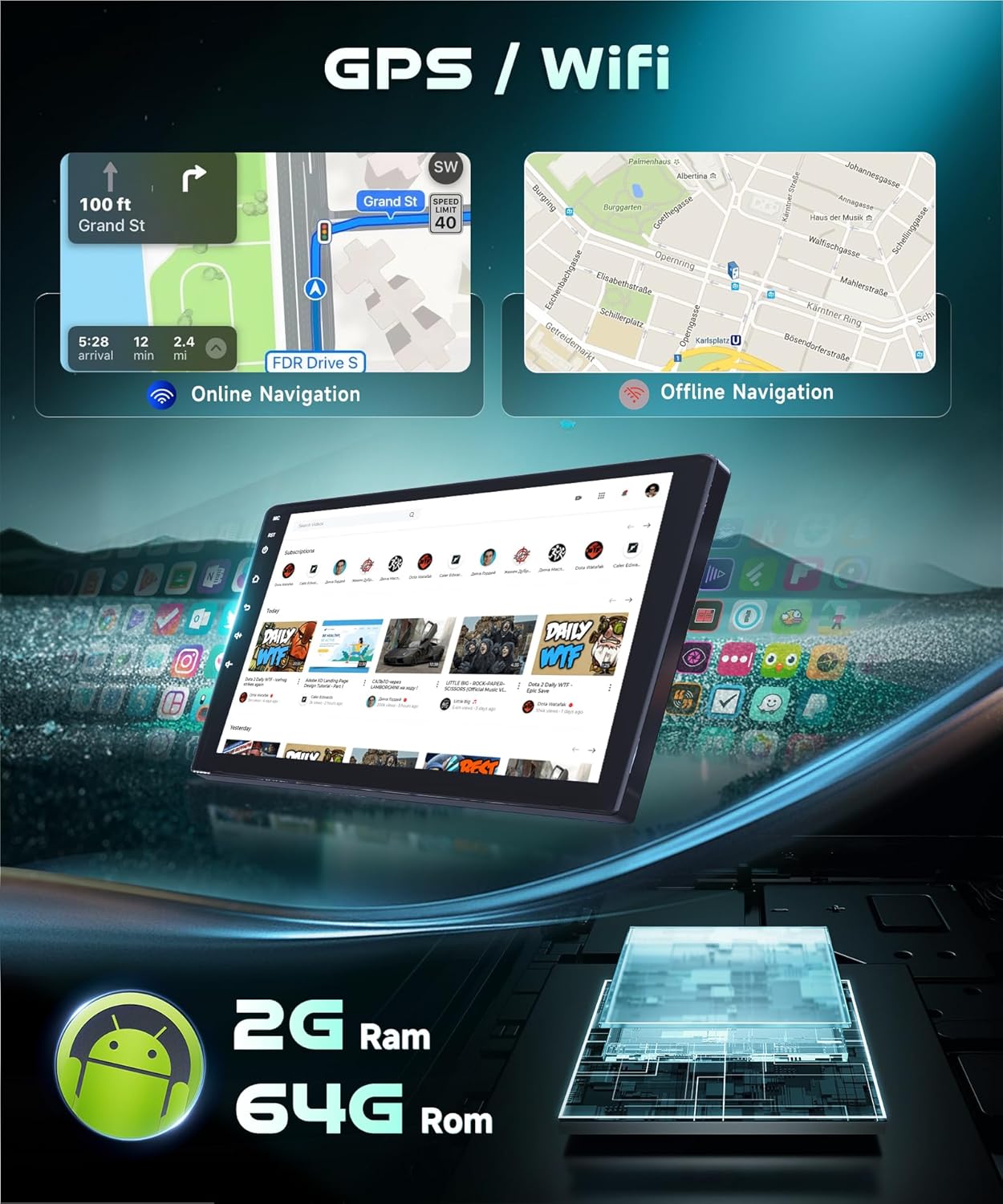 Autoradio – Multimedia Speler – Dashboard Radio – Inbouw Radio – Auto Entertainment Systeem – 9 Inch IPS Touchscreen – Android 15 Met Draadloos CarPlay & Android Auto
