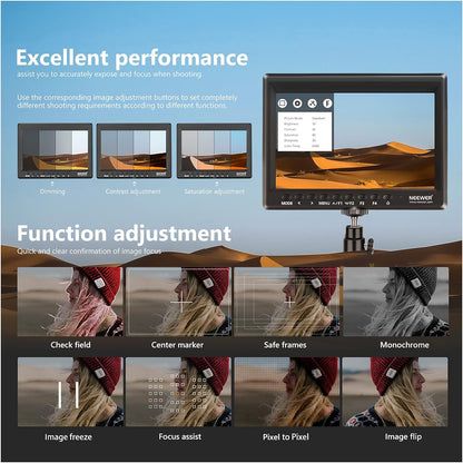 Neewer F100 7 inch camera Field Monitor Video Assist Slim IPS 1280 x 800 HDMI-ingang 1080p met parasol voor filmvideo-opname platform (batterij en adapter niet inbegrepen)