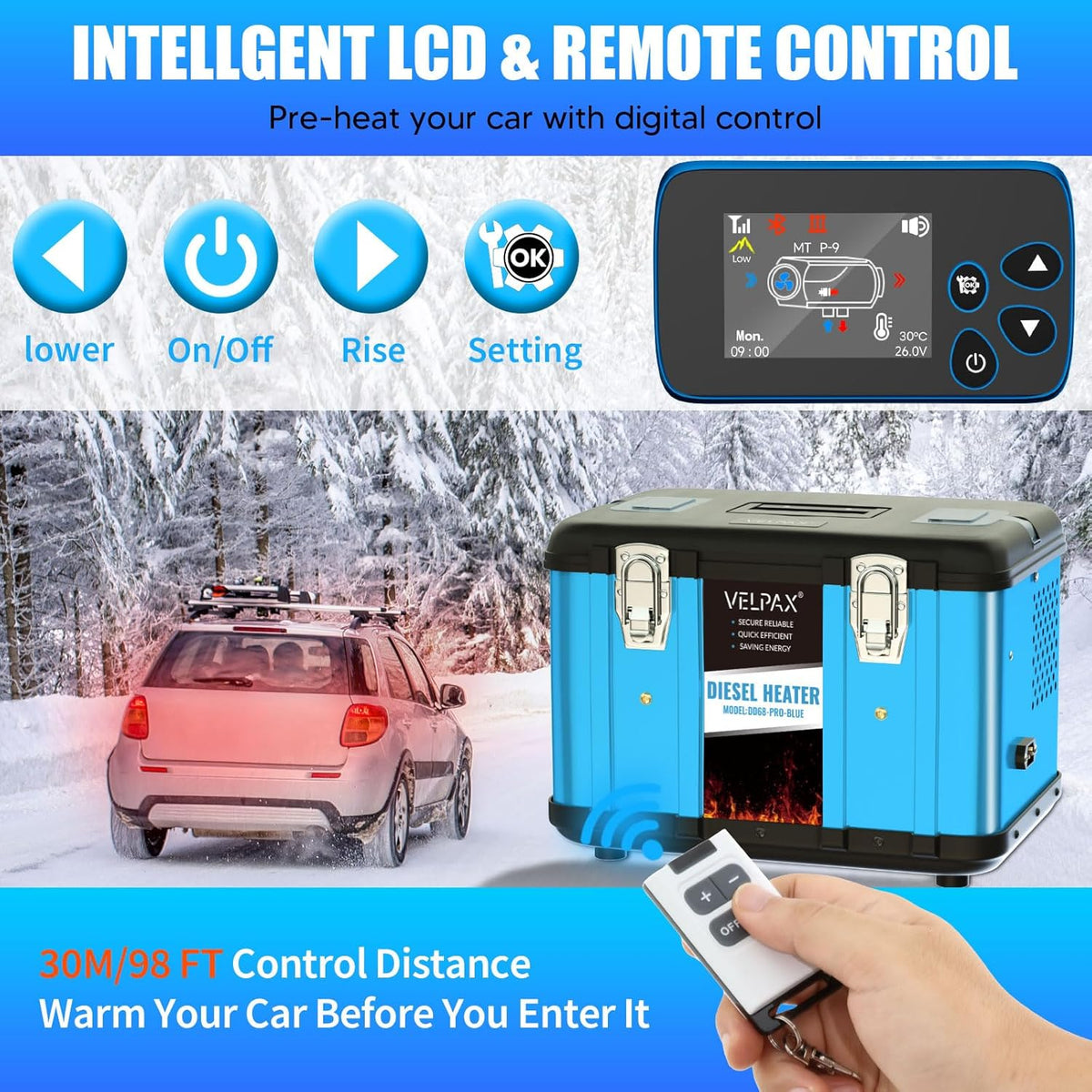 Diesel Air Heater, 12 V, Auxiliary Heater, 5 kW Diesel Air Heater, Standing Diesel Air Heater with LCD Display for Trucks - QUORE