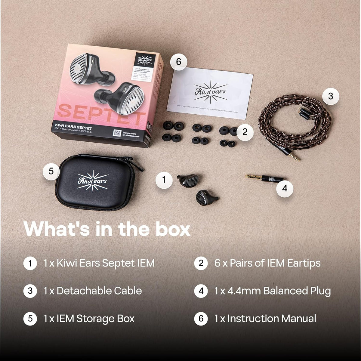 In-Ear Monitor 7-Driver Quadbrid – IEM – In-Ear Hoofdtelefoon – Bedrade Oordopjes – Gaming In-Ears – Open-Back Ontwerp – Modulaire 3,5 mm/4,4 mm Kabel