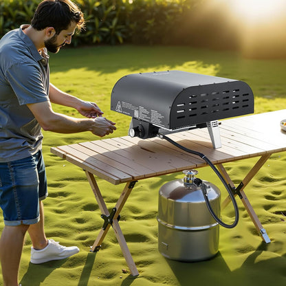 VEVOR Draagbare pizzaoven voor buiten, gasoven, 30,5 cm, propaanoven met inklapbare poten voor camping, buiten, met sproeiapparaat van ijzer, voor terras en tuin, zwart