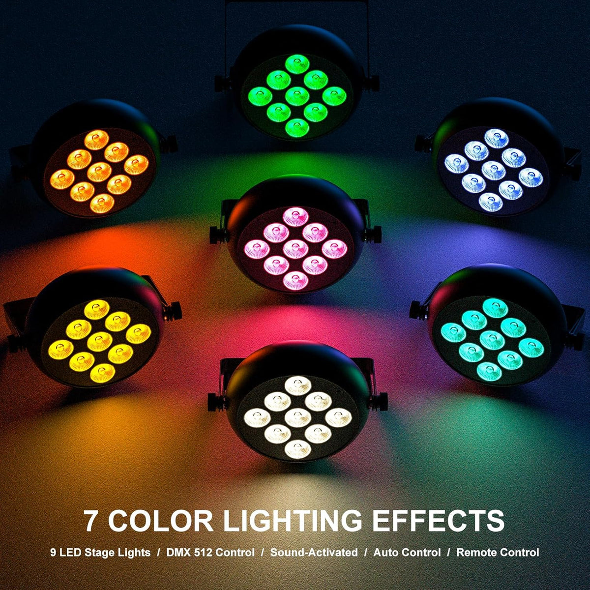 4 stuks LED Par RGBW podiumverlichting, 9 leds DMX-5/8CH met afstandsbediening en 4 bedieningsmodi, PAR-spot voor DJ Disco Bar Party Bruiloft Kerstmis Haloween