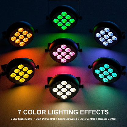 4 stuks LED Par RGBW podiumverlichting, 9 leds DMX-5/8CH met afstandsbediening en 4 bedieningsmodi, PAR-spot voor DJ Disco Bar Party Bruiloft Kerstmis Haloween