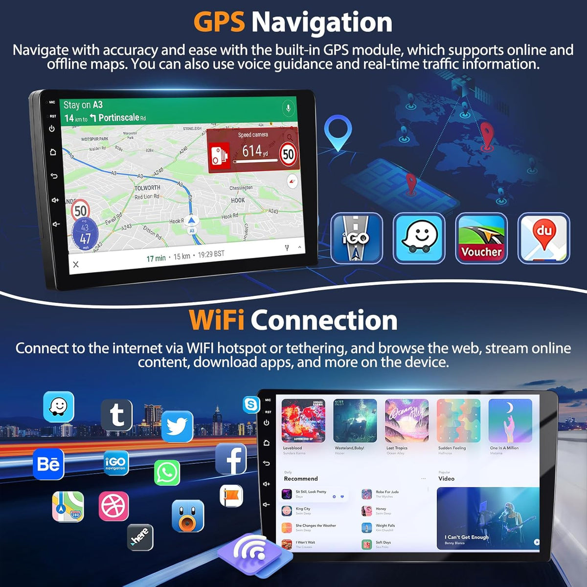 [4G+64G] 2 Din Autoradio Draadloze Apple CarPlay & Android Auto Radio, Motorsi 9'' HD Touchscreen Android Radio met GPS Navigatie/Bluetooth/Mirror Link/SWC/EQ/FM/RDS/Achteruitrijcamera