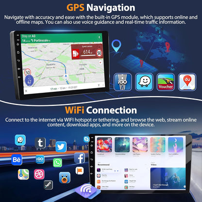 [4G+64G] 2 Din Autoradio Draadloze Apple CarPlay & Android Auto Radio, Motorsi 9'' HD Touchscreen Android Radio met GPS Navigatie/Bluetooth/Mirror Link/SWC/EQ/FM/RDS/Achteruitrijcamera