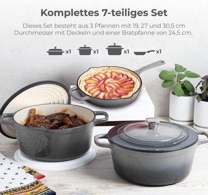 MasterPro Unique 7-Piece Cookware Set Kitchen Set with 3 Saucepans Diameter 19, 27 and 30.5 cm with Lid and 1 Casserole 24.5 cm Ergonomic Handle Suitable for All Kitchen Types - QUORE