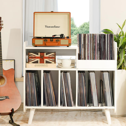 Platenspelerstandaard – Draaitafelkast – Vinylkast – Platenkast – LP Opbergkast – Wit – Tot 350 Platen – Stevig 1,5 Cm Dik Hout