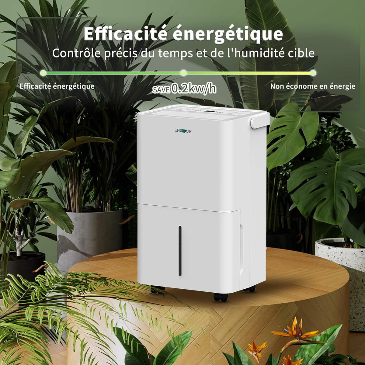 Uhome Luchtontvochtiger, elektrisch, 12 l in 24 uur, luchtontvochtiger voor 54 m³/18 m², ontvochtiger met automatische uitschakeling, vochtsensor, wasmodus, actieve koolfilter, afvoerslang (12 l