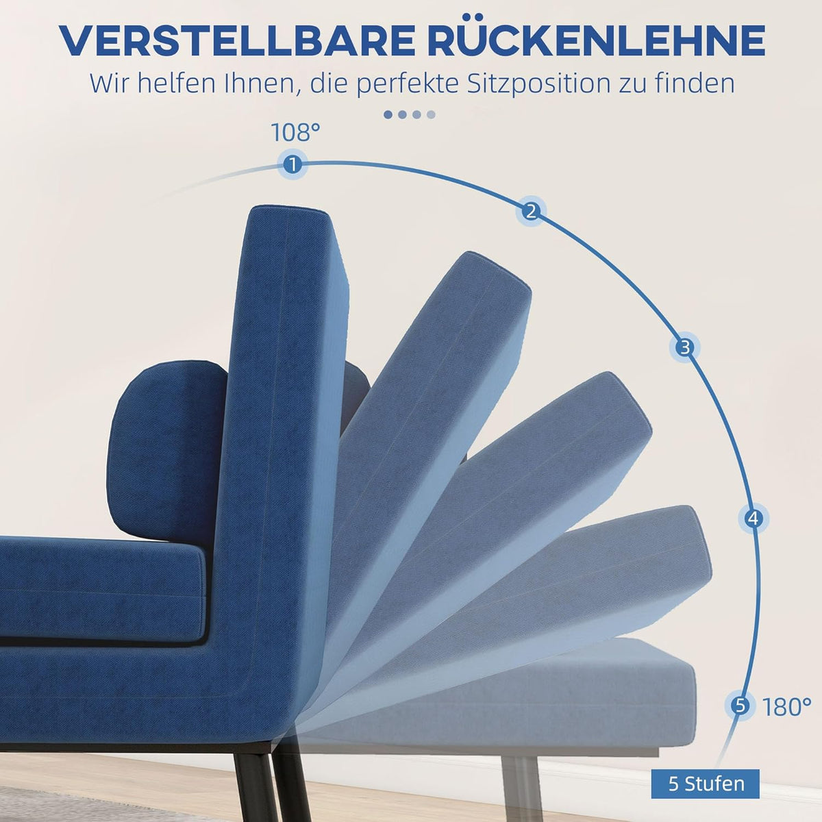 HOMCOM Schlafsessel, Klappbett mit Bettfunktion, Rückenkissen, Klappbar Relaxsessel mit Leinenoptik, Verstellbarer Rückenlehne, 75 x 70 x 75 cm, Dunkelblau - QUORE