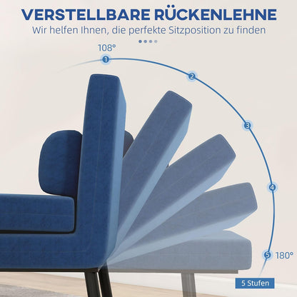 HOMCOM Schlafsessel, Klappbett mit Bettfunktion, Rückenkissen, Klappbar Relaxsessel mit Leinenoptik, Verstellbarer Rückenlehne, 75 x 70 x 75 cm, Dunkelblau - QUORE