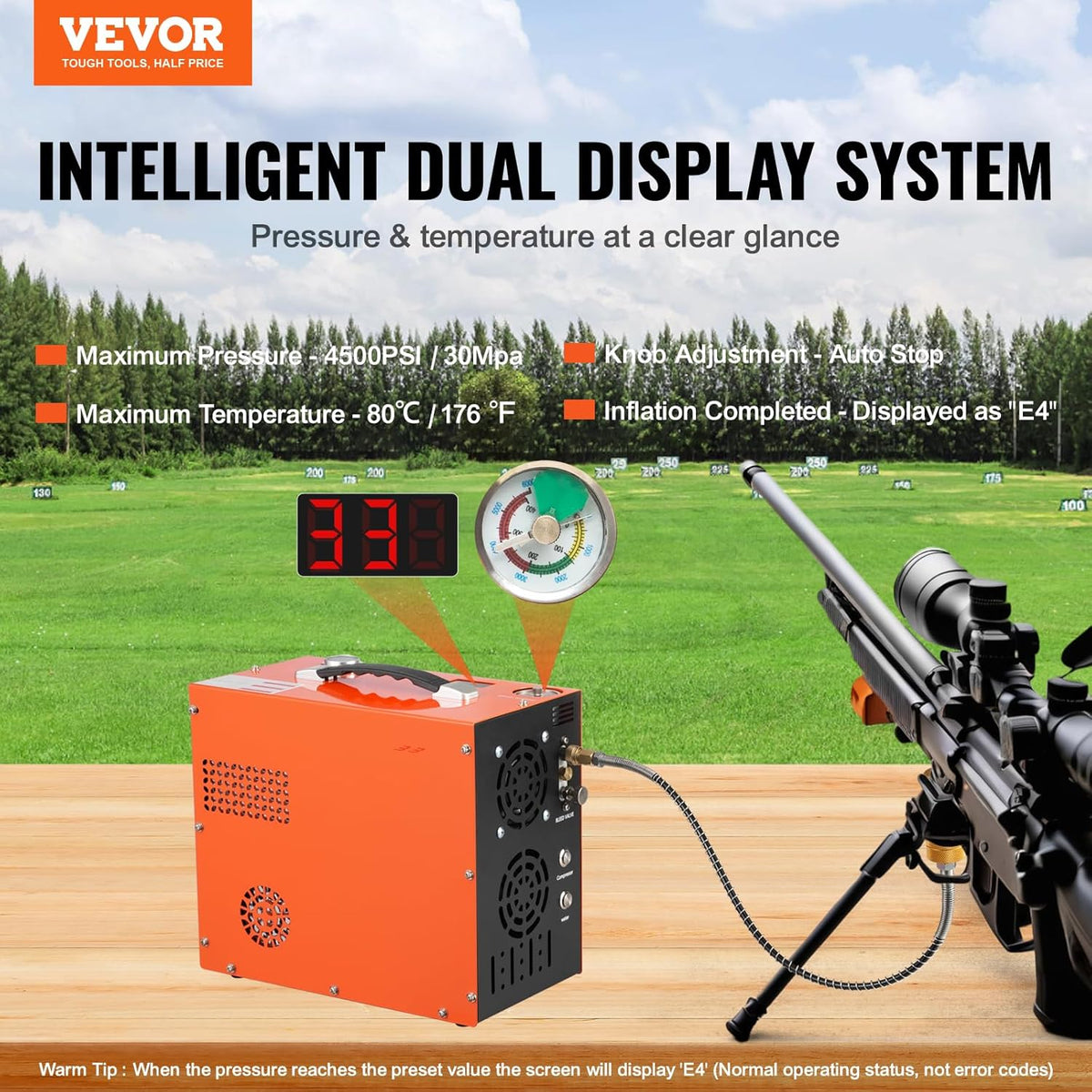 VEVOR Air Compressor PCP Portable 30MPa Water Cooling Integrated Fan, Automatic Shutdown, DC 12V/AC 230V Paintball Tank Compressor for Air Gun, Diving Bottle