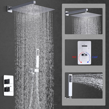 Douchekraan – Douchesysteem – Thermostaatkraan – Douchemengkraan – Regendouche – Inbouw – 30 cm Regendouchekop – Messing & Chroom