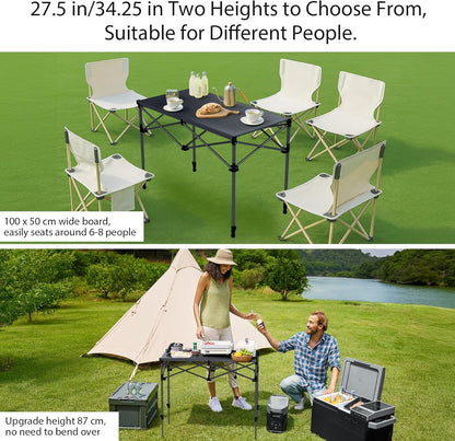 Anbte Campingtafel opvouwbaar, 2 verstelbare hoogte 86,9 cm, grote oprolbare campingtafel ondersteuning 119,7 kg met opbergmand en tas, aluminium buitentafel, voor picknick reizen Bbq, 100 x 50 cm