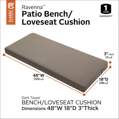 Classic Accessories Ravenna Patio Bank/Settee Kussen Slip Cover & Foam - Duurzaam Buitenkussen, Donker Taupe, 122 cm B x 45 cm D x 7,6 cm dik