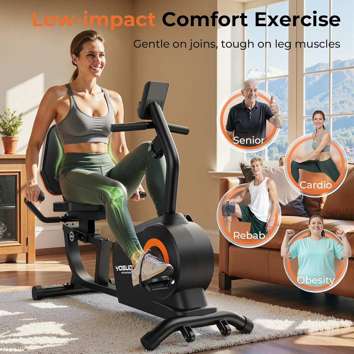 YOSUDA Ligfiets Hometrainer – Magnetische Weerstand, 16 Weerstandsniveaus, Stil Recumbent Bike voor Thuis, Verstelbare Zitting, LCD-Display & Hartslagsensor, Max. 160 kg