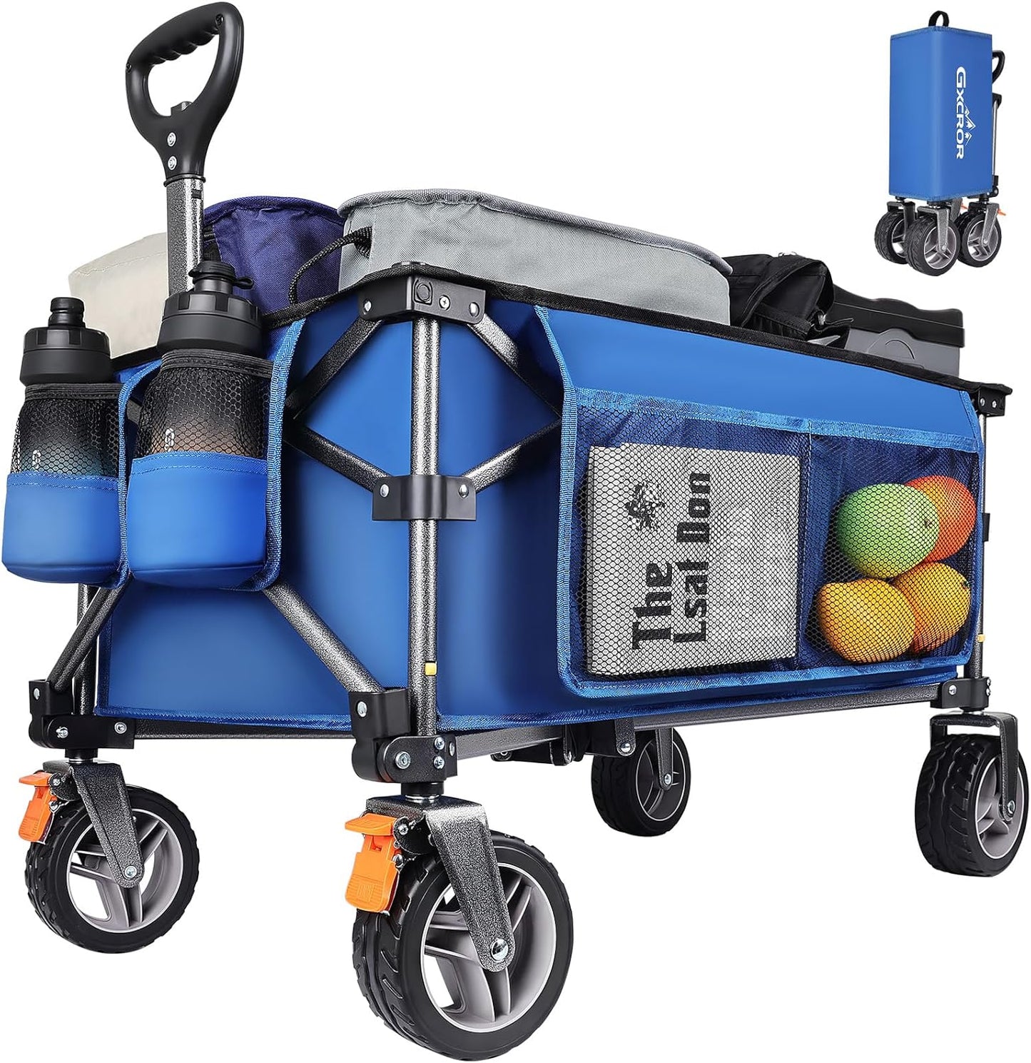 GXCROR Opvouwbare Trolleykar - 140L Heavy Duty Opvouwbare Wagon met Afneembare 14,5 cm diameter & 6 cm Brede Wielen voor Camping, Strand, Tuinieren, 130 kg Capaciteit
