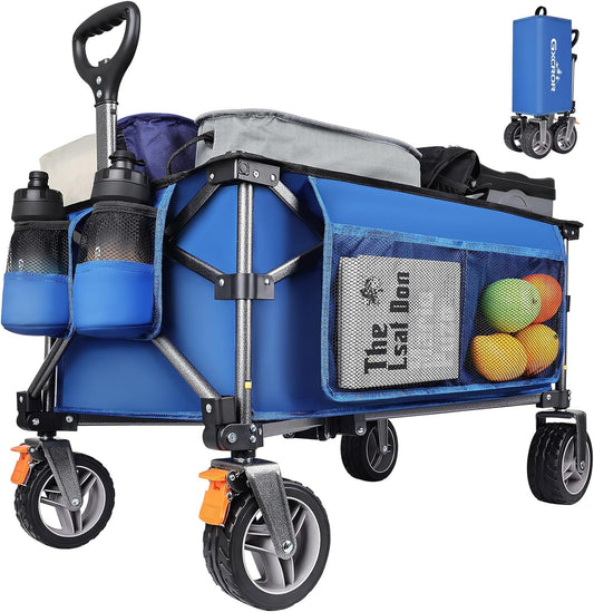 GXCROR Opvouwbare Trolleykar - 140L Heavy Duty Opvouwbare Wagon met Afneembare 14,5 cm diameter & 6 cm Brede Wielen voor Camping, Strand, Tuinieren, 130 kg Capaciteit