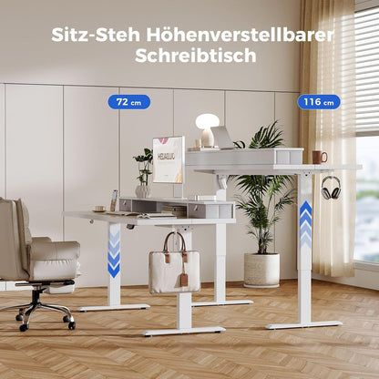 Agilestic Height Adjustable Desk with Two Drawers, 120 x 60 cm, Electric Computer Table with Memory Function, Office and Home Desk, White - QUORE