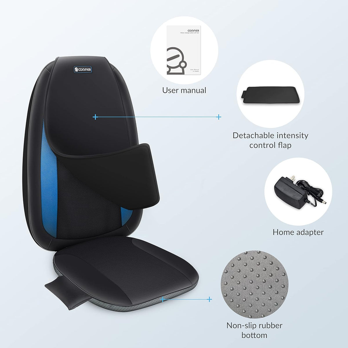 Comfier Shiatsu Rugmassageapparaat met warmte - Diep weefsel kneden massagestoel, massagestoelkussen voor volledige rug, stoelmassageapparaat voor gebruik thuis of op kantoor, cadeaus voor vrouwen,