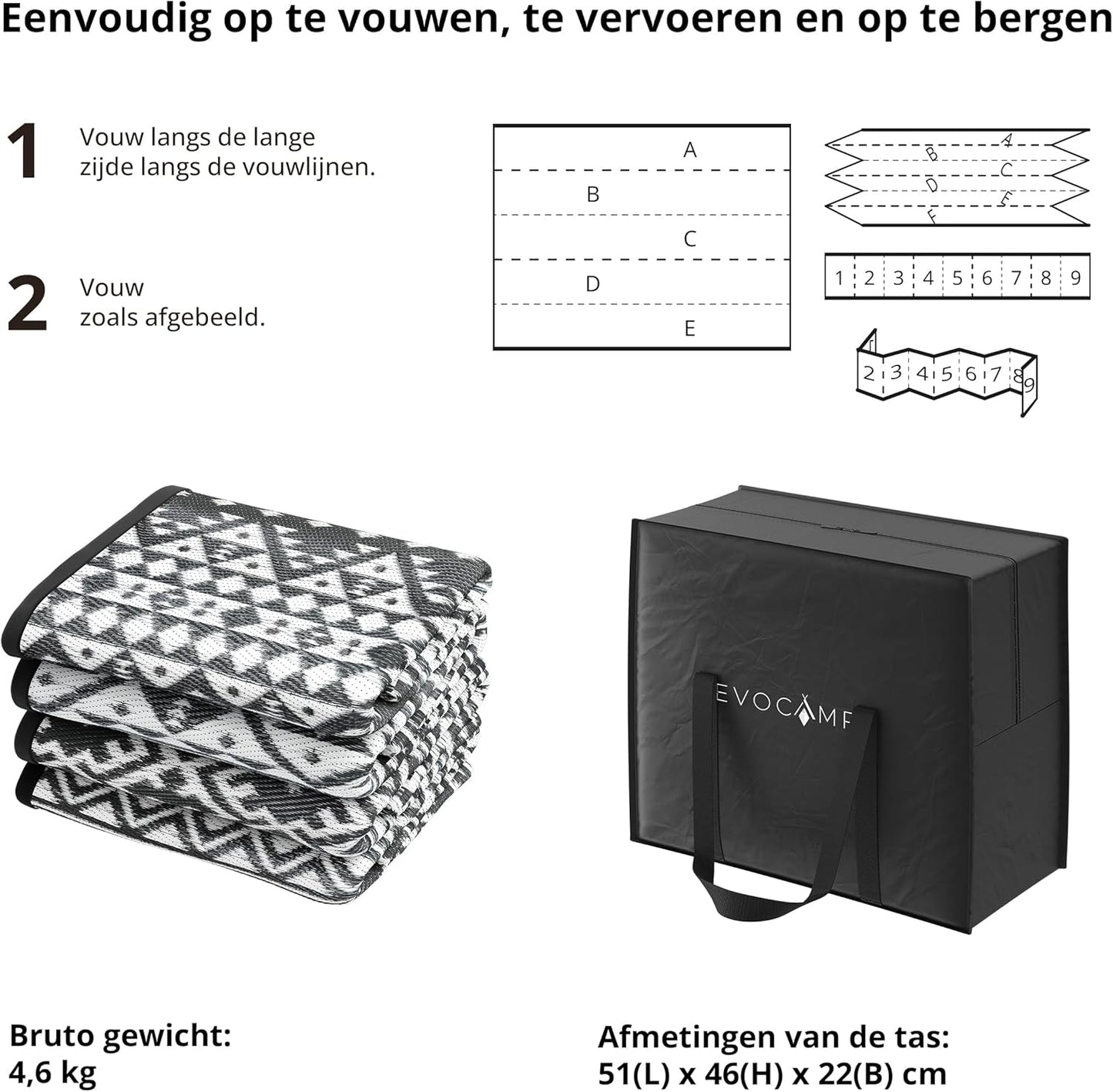 EVOCAMP Buitentapijt, waterdicht en lichtgewicht, picknickkleed zwart wit, buitenkleed camping, buitentapijt dubbelzijdig, buitentapijten patio zwart-wit, buitentapijten op dek (Grijs, 300 x 400 cm)
