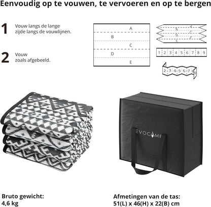 EVOCAMP Buitentapijt, waterdicht en lichtgewicht, picknickkleed zwart wit, buitenkleed camping, buitentapijt dubbelzijdig, buitentapijten patio zwart-wit, buitentapijten op dek (Grijs, 300 x 400 cm)