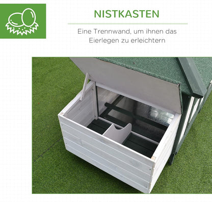 PawHut chicken coop with run chicken house, chicken coop with stick laying nest solid wood natural 196 x 76 x 97 cm - QUORE