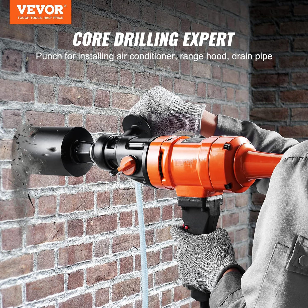VEVOR Diamond Drill Max Diameter 102mm Depth 400mm 1500W Diamond Drill 1100/2400rpm Diamond Drill Wet Drilling with Core and Level Reinforced Concrete Construction