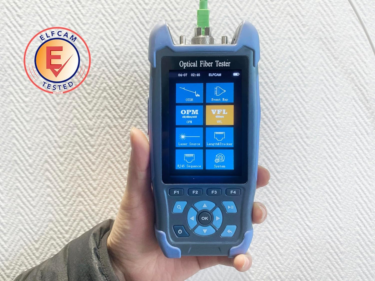 Elfcam® - OTDR voor FTTH, 24dB/22dB 1310nm/1550nm, draagbare 4-in-1 OTDR + VFL+ OPM + OLS, OTDR glasvezeltester/optische domein reflectometer, tot 60 km (ELF-3800)