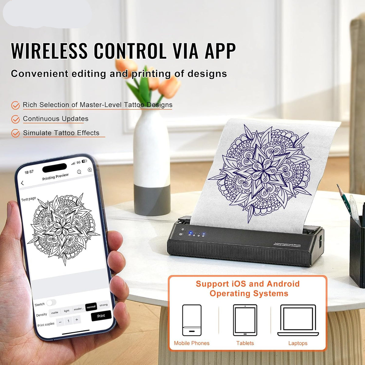 Tattoo Stencil Printer – Tattoo Printer – Tattoo Transferprinter – Tattoo Sjabloonprinter – Draadloze Tattoo Printer – Thermisch Printen Zonder Inkt – 2500mAh Draagbare Batterij