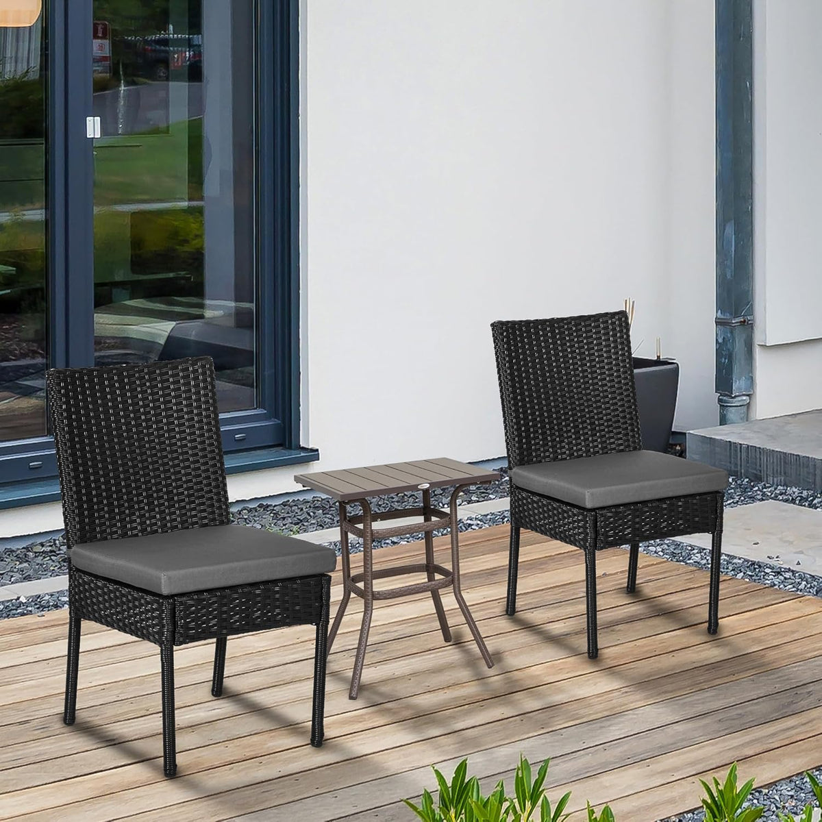 Tuinstoelen – Garden Stoelen – Balkonstoelen – Terrasstoelen – Kunststof Rieten Stoelen – Met Kussen – Gepoedercoat Metalen Frame – Zwarte Kleur