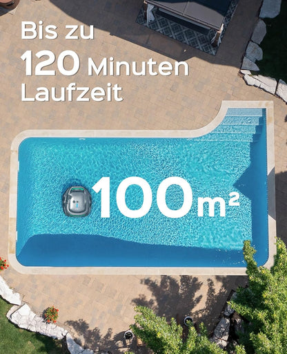 WYBOT (2025 Upgrade) A1 Zwembadrobot, Looptijd tot 120 minuten, Kabelloze zwembadrobot met dubbele filter en zwembadrobot accu, Zwembadrobot voor opzetzwembad tot 100㎡ (Lichtgrijs Groen)