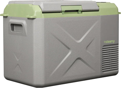 Steamy-E Single Zone 25, Elektrische Compressor Koelbox, 24 Liter, Grijs, 12V/230V, voor vriezen en koelen van -20 tot +20, ideaal voor op de camping