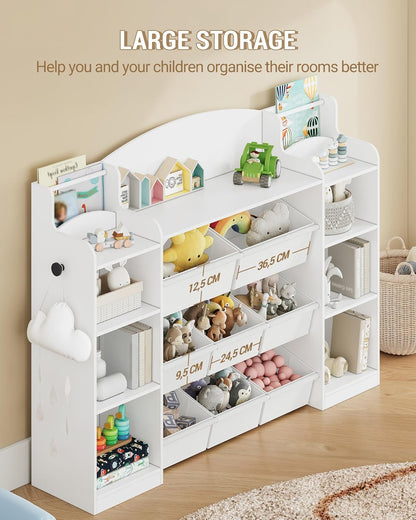 Hzuaneri Children's Bookshelf, Wooden Bookshelf, Toy Shelf with 8 Non-woven Boxes, Suitable for Children's Room, Living Room, Study Room White 30 x 140 x 104 cm KB43003W