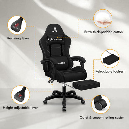 ALFORDSON Gaming Chair with Massage Lumbar Spinal Cushion, Ergonomic Gamer Racer Chair with Adjustable Backrest, Swivel Chair with Footrest, Height Adjustable, Black - QUORE