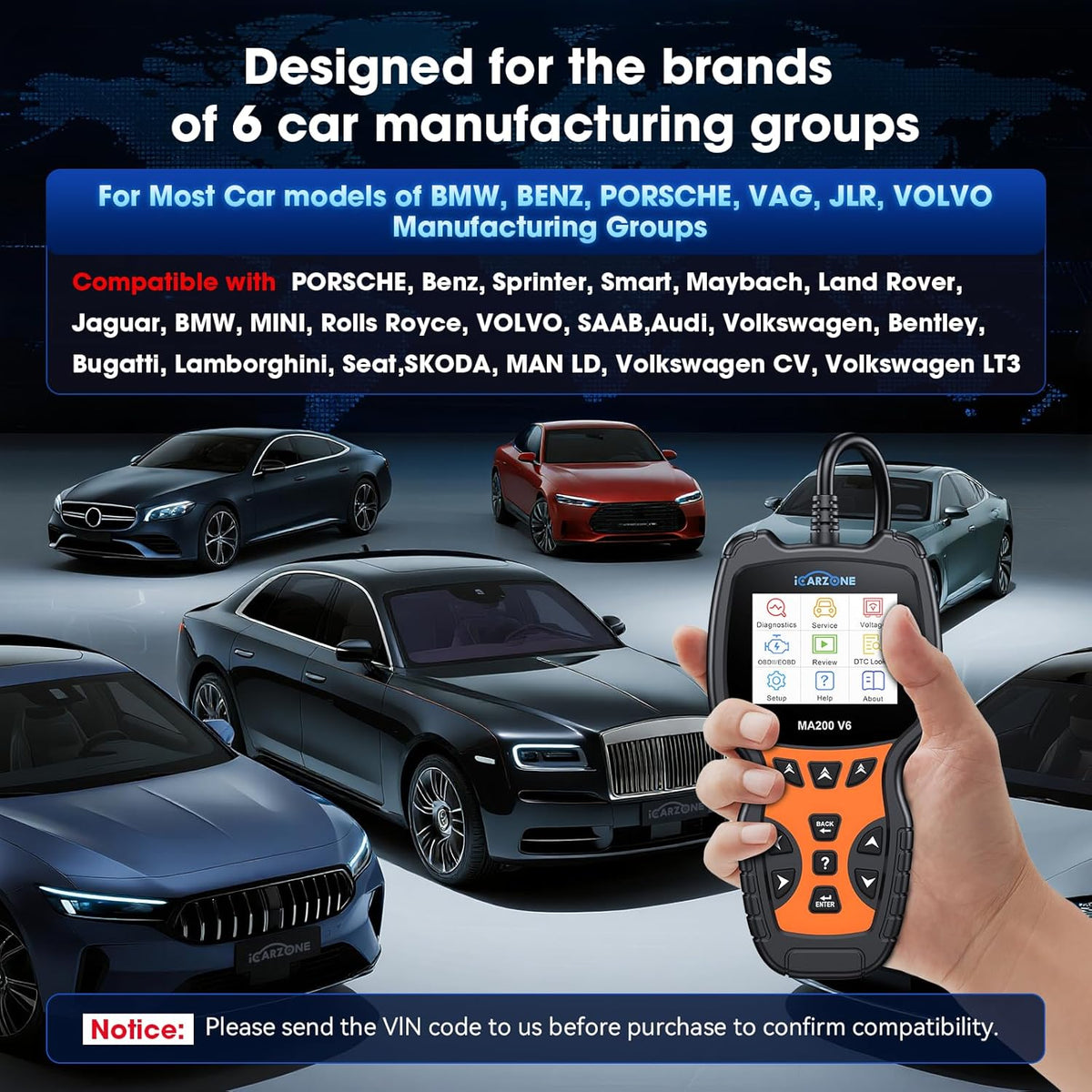 MA200 V6 OBD2 Scanner for Ben.z/Land Rover/Porsche/BM.W/Volvo/V.A.G, All System Car Diagnostic Tool with 6 Services, Oil/BMS/EPB/SAS/DP-F/TPMS Reset, Auto VIN, Battery Test, Lifetime Update