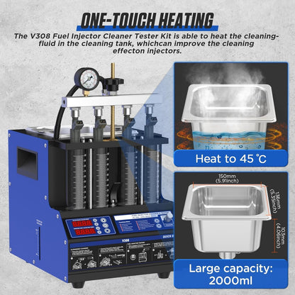 Ultrasone Brandstofinjector Reiniger – Injector Tester – Injector Cleaner – Brandstofinjector Tester – Injector Cleaner 4 Cilinder – 40°C Verwarmingsfunctie – 9 Testmodi