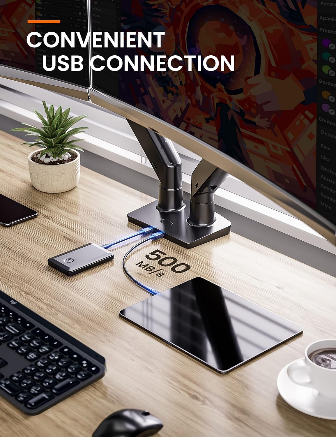 Dubbele monitorarm voor 2 schermen – Monitorhouder – Monitorsteun – Monitorbeugel – Bureausteun – Geschikt voor 13 tot 40 inch – Tot 12,1 kg per scherm, met USB-poort en VESA 75x75 / 100x100
