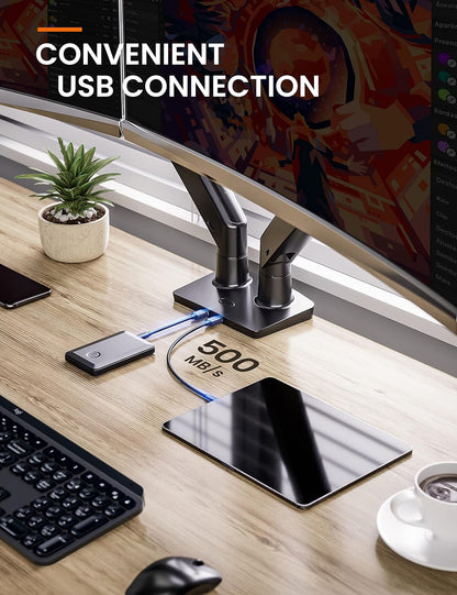 Dubbele monitorarm voor 2 schermen – Monitorhouder – Monitorsteun – Monitorbeugel – Bureausteun – Geschikt voor 13 tot 40 inch – Tot 12,1 kg per scherm, met USB-poort en VESA 75x75 / 100x100