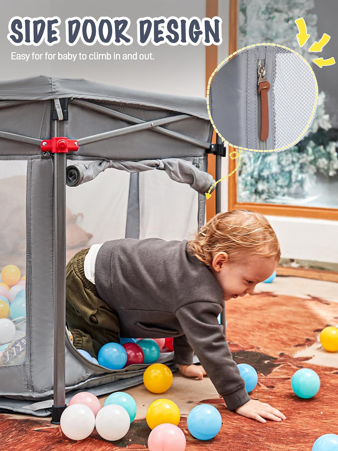 EVER ADVANCED Foldable baby playpen, grey - QUORE