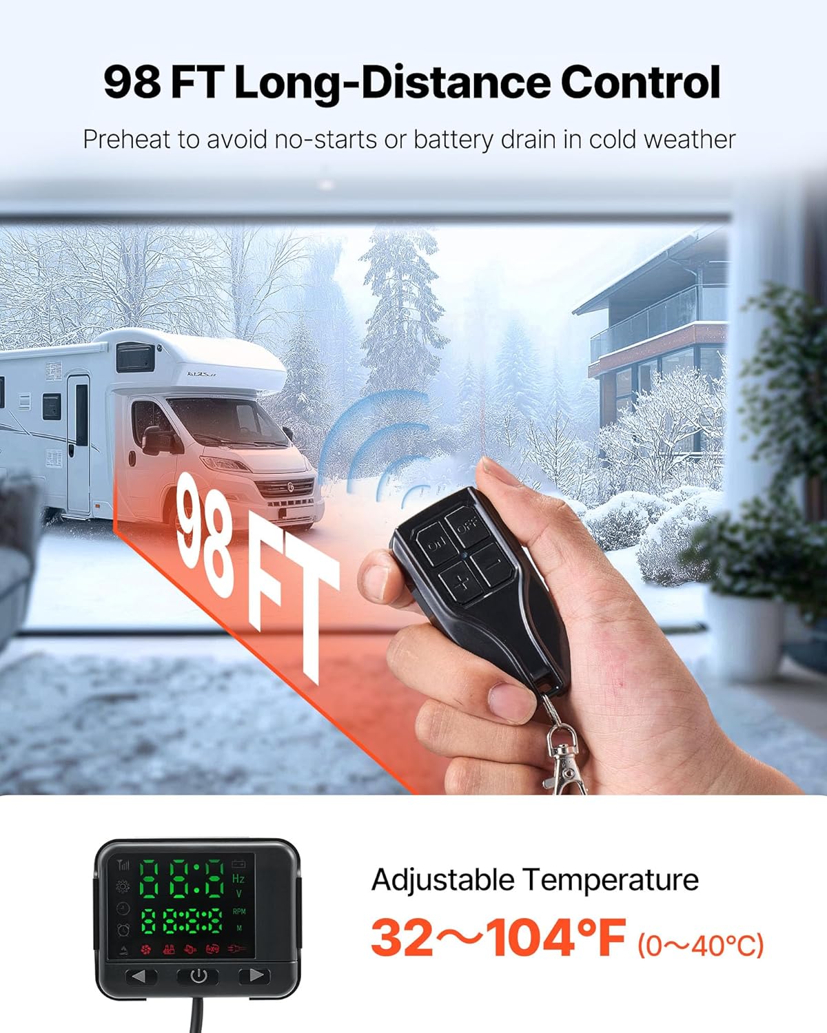 VEVOR Portable Diesel Heater, 12 V, 8 KW, Diesel Air Heater, 0.16 - 0.62 L/h, 8-36 °C, Adjustable 20-25 m², LCD Control and Remote Control, Tank 5 L, for Motorhome, Car, Without - QUORE